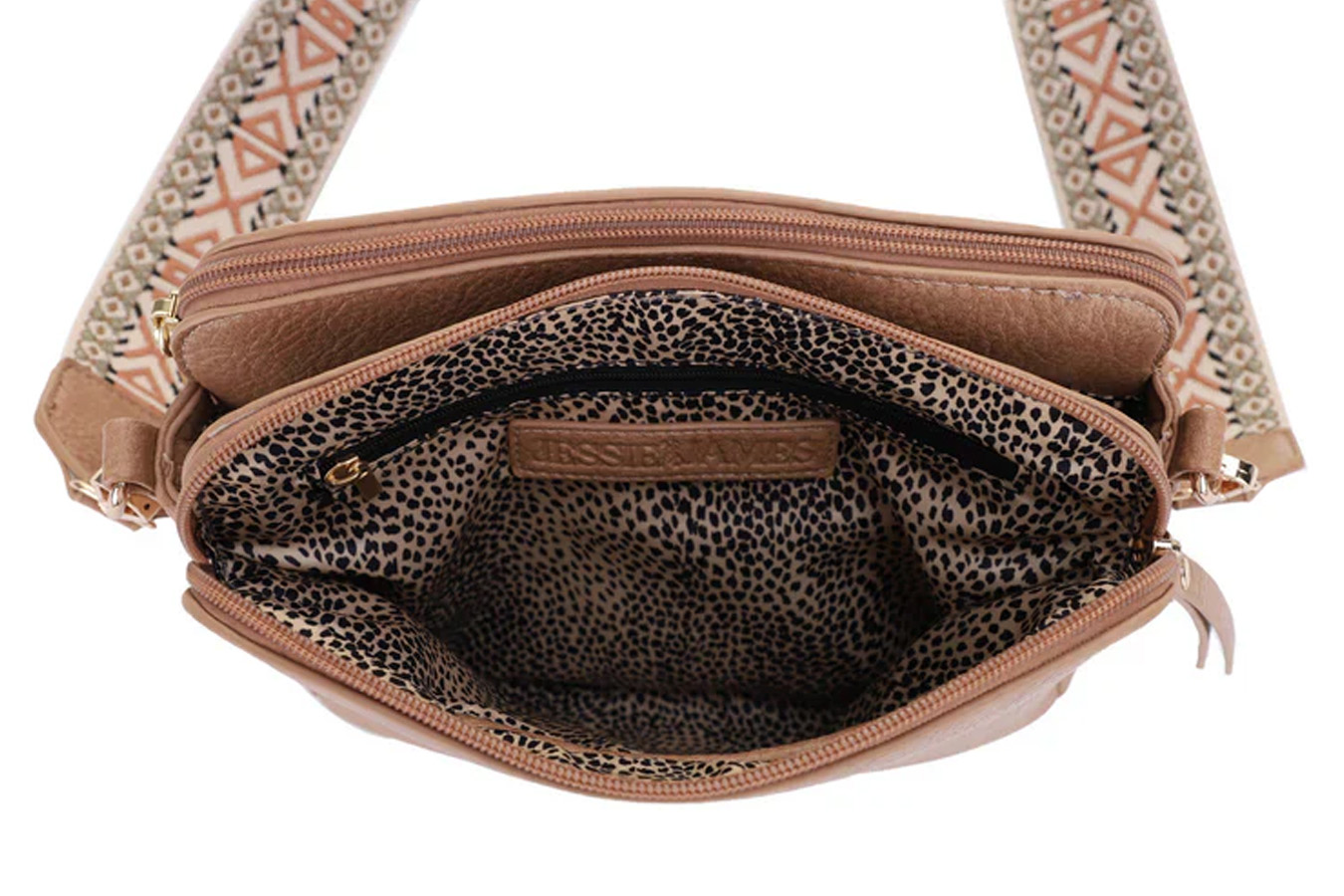 Jessie And James Rebecca Triple Compartment Lock and Key Concealed Carry Crossbody Purse, Tan